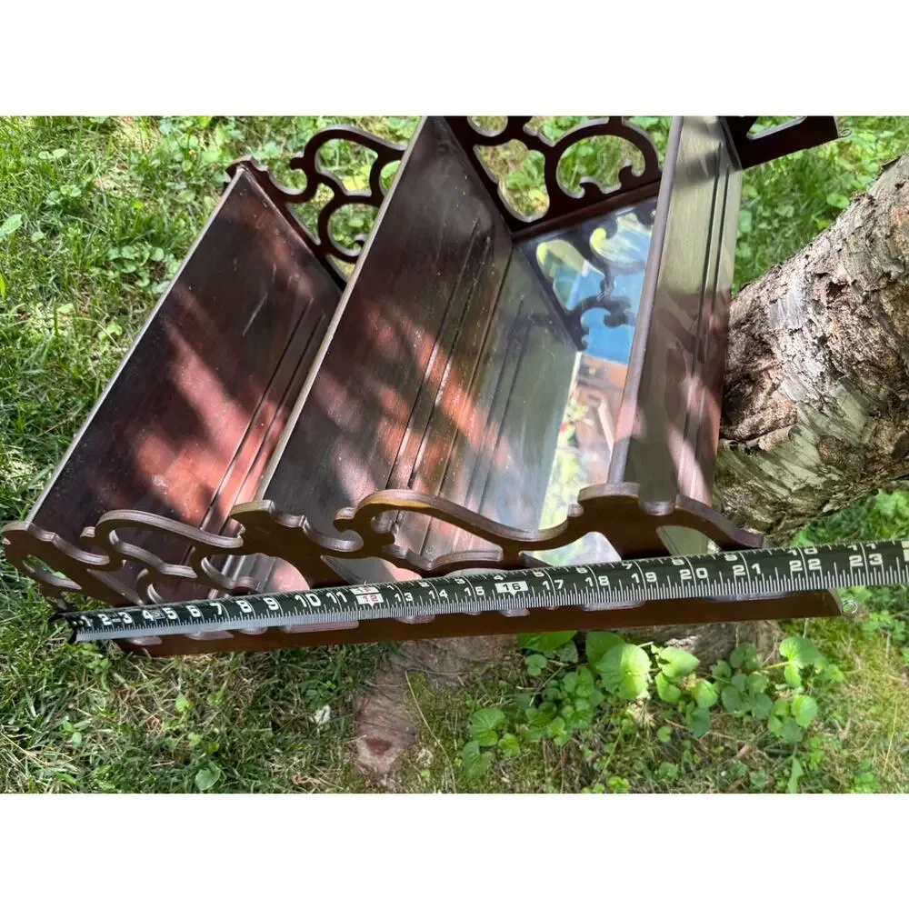 VTG Butler Mahogany Wooden Mirrored Back Wall Shelf 3 Tier Curio Display 22”